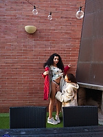 Two mature babes outdoors flashing and eating pussy raw