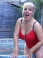 Mature porn pics starring appetizing blonde with big tits in the pool