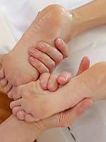 Naked babe oil massage with pussy out spread pose, trimmed bush, blowjob