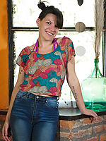 Natural hairy slut with armpit fuzz shows off bush and solo tease