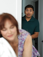 Milf with natural tits and bush bent over washer, pussy out, raw doggystyle vibe