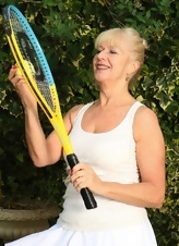 Mature blonde forgets about tennis and shows wonderful body