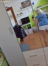 Blonde mom bares her giant tits and then pussy to take hot nude selfies