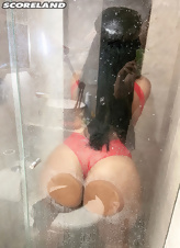 Exotic MILF goes in the bath to show her melons and round ass