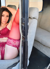 Free XXX pics of hot MILF in sexy lingerie posing near big car