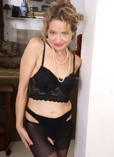 Porn photos of old sexy blonde mature in black dress and lingerie