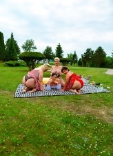 Hot women showing their nude bodies during a sexy picnic