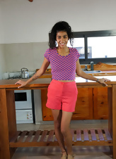 Hairy Brunette Kitchen Strip Tease