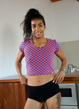 Hairy Brunette Kitchen Strip Tease