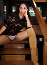 Hairy Pussy Brunette Stairs Gallery