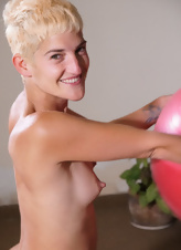 Blonde Bushy Pussy Ball Tease Pics