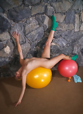 Blonde Bushy Pussy Ball Tease Pics