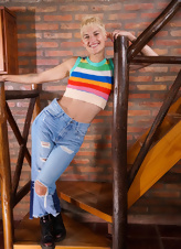 Hairy Girl Strips On Staircase
