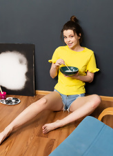 Sexy Painter Shows Hairy Bush