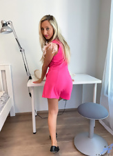 Sexy Blonde Pink Dress Strip Pics