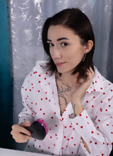Tattooed Brunette Striptease Nude Pics