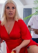 Blonde Milf Red Dress Cleaning House Gallery