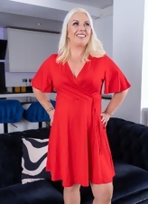 Blonde Milf Red Dress Cleaning House Gallery