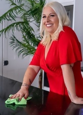 Blonde Milf Red Dress Cleaning House Gallery