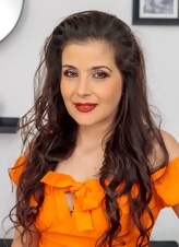 Brunette Milf Orange Dress Strip Gallery
