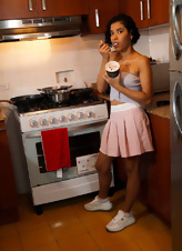 Hairy Brunette Kitchen Strip Nude Photos