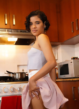 Hairy Brunette Kitchen Strip Nude Photos