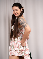 Playful Hairy Brunette Nude Chair Pics