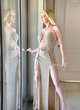 Blonde Milf Nude Gold Dress Photos