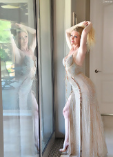 Blonde Milf Nude Gold Dress Photos