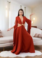 Babe In Red Dress And Yellow Lingerie Pics