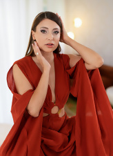 Babe In Red Dress And Yellow Lingerie Pics