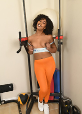 Curvy Black Babe Strips In Solo Workout Gallery