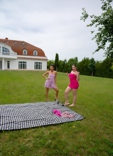 Picnic Blanket Lesbian Threesome Pics