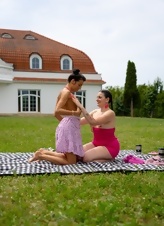Picnic Blanket Lesbian Threesome Pics