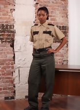 Nude Tattooed Woman Strips Uniform