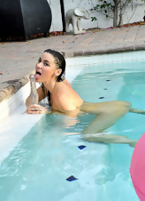 Poolside Nude Brunette Spread Pose